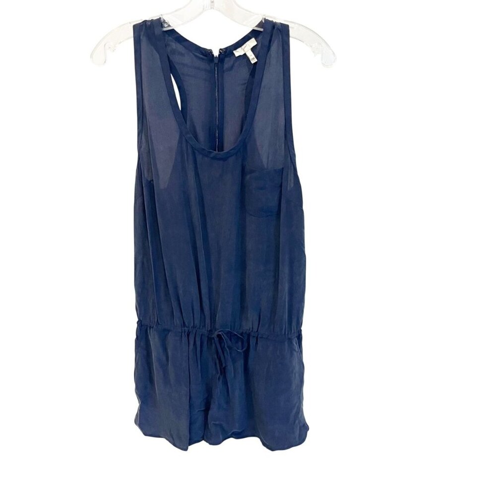 Joie Navy Blue Silk One Piece Romper Scoop Neck Drawstring Waist - Size Medium